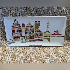YULE TOWN Crate & Barrel Christmas Serving Plate Dish Julia ROTHMAN Design 15x8